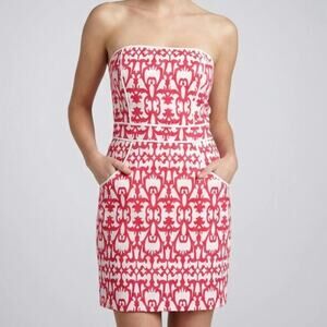 Laundry by Design Brocade White & Pink Strapless Sheath Dress Womens 10